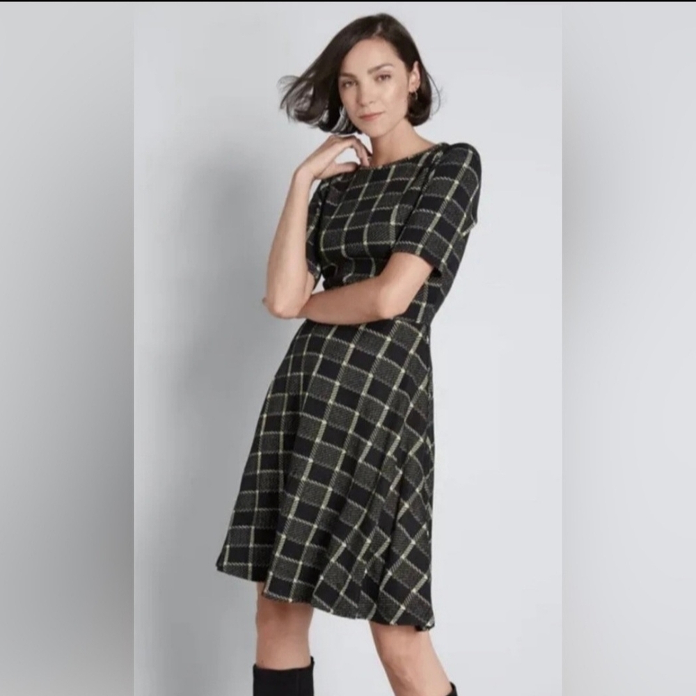 Modcloth Retro Geometric Plaid Midi Dress